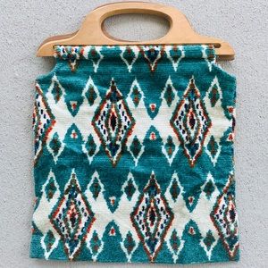 Vintage Knitting Clutch With Cherry Wood Handle